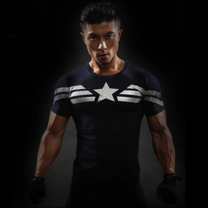 New Comic Superhero Compression Shirt Captain America Iron man Fit Tight G ym Bodybuilding T | Мужская одежда