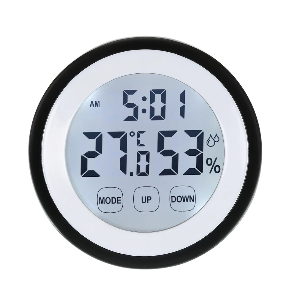 

1Pcs Round Wireless LCD Digital Thermometer Hygrometer White Backlight Multifunctional Temperature Gauge Humidity Meter Clock