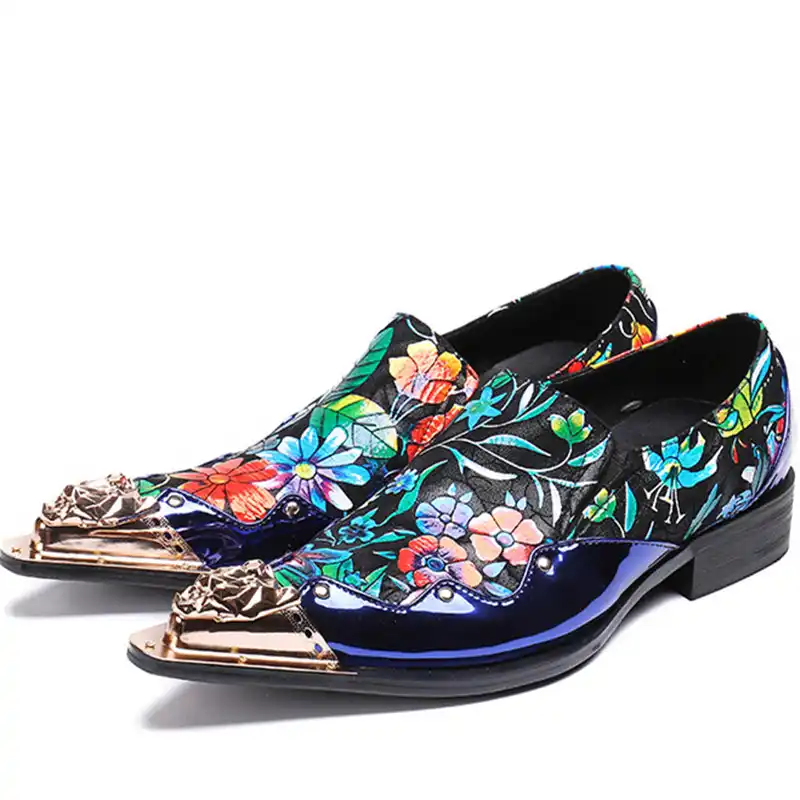 新 19 夏秋花柄メンズ紳士結婚式ブローグ鉄ポインテッドトゥファッション靴 Formal Shoes Aliexpress