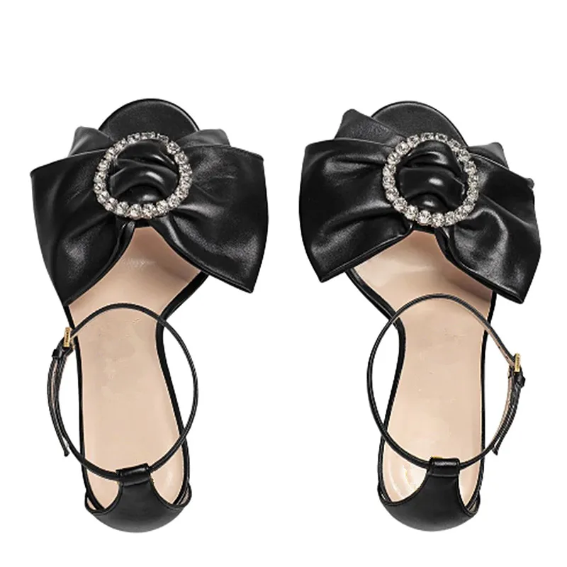 As Peep Stiletto Souliers Talons Toe noeud 2019 Élégant Designers Diamants Dames Arc Boucle Femmes Chaussures Marque Sandales Hauts Anneau Cheville Picture À OqCRA