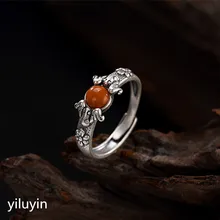 KJJEAXCMY boutique jewelry S925 Sterling Silver Antique inlaid red agate in front of a plum blossom ring ring finger. kjjeaxcmy boutique jewelry s925 pure silver peony natural red agate retro personality opening lady ring finger ring