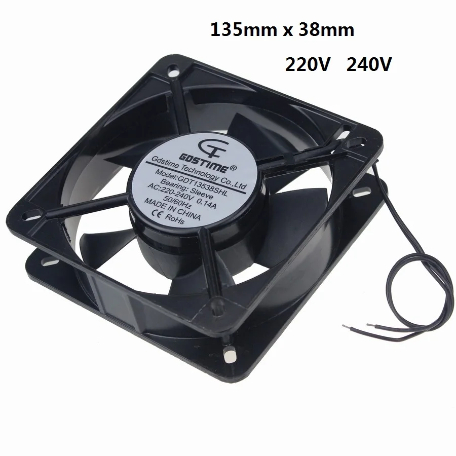 

2 pcs Gdstime 135mmx135mmx38mm 220V 240 Volt 135*38mm Metal Cooling Fan 13cm