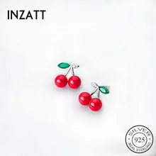 INZATT Симпатичные имитация Красного жемчуга Вишневый зеленый кристалл серьги гвоздики 925 стерлингового серебра для женщин модные юбилейные украшения