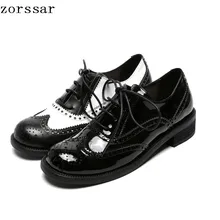 Zorssar/ г.; модные женские туфли-оксфорды на плоской подошве; винтажные туфли в британском стиле; повседневные ботинки из мягкой натуральной кожи черного цвета в стиле ретро