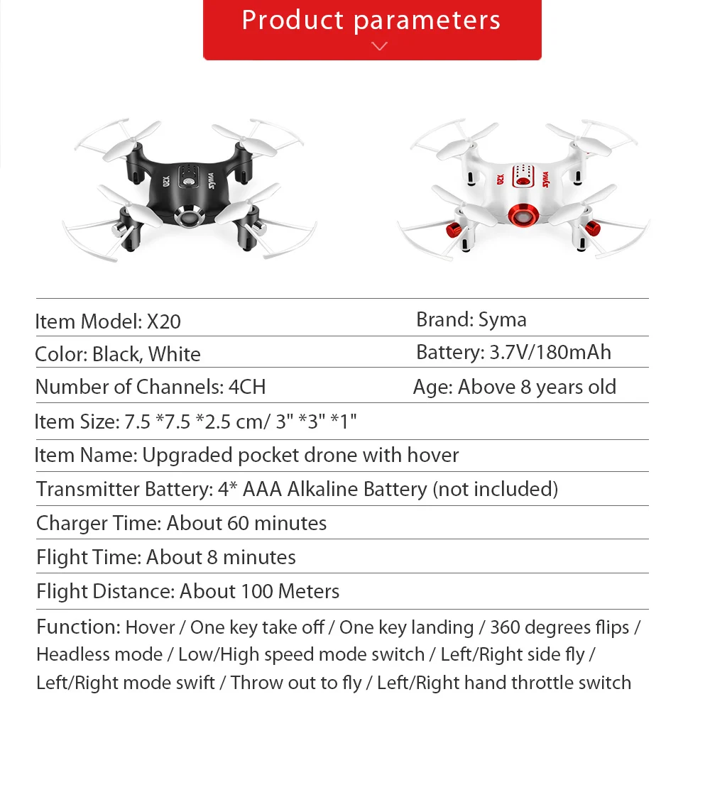 Syma X20 мини нано-Дрон Квадрокоптер вертолет с гироскопом 6 оси Безголовый удержания высоты режим RTF