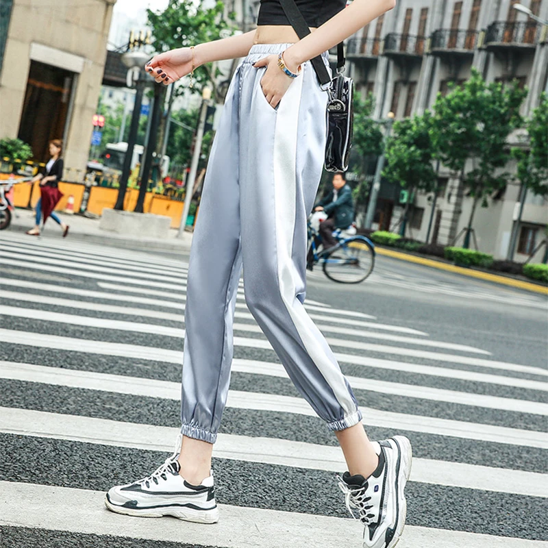 Arfreeker Harajuku Хип Хоп карго блестящие штаны для женщин уличный стиль Pantalon Femme Высокая талия Jogger Sweatpant розовый фиолетовый брюки