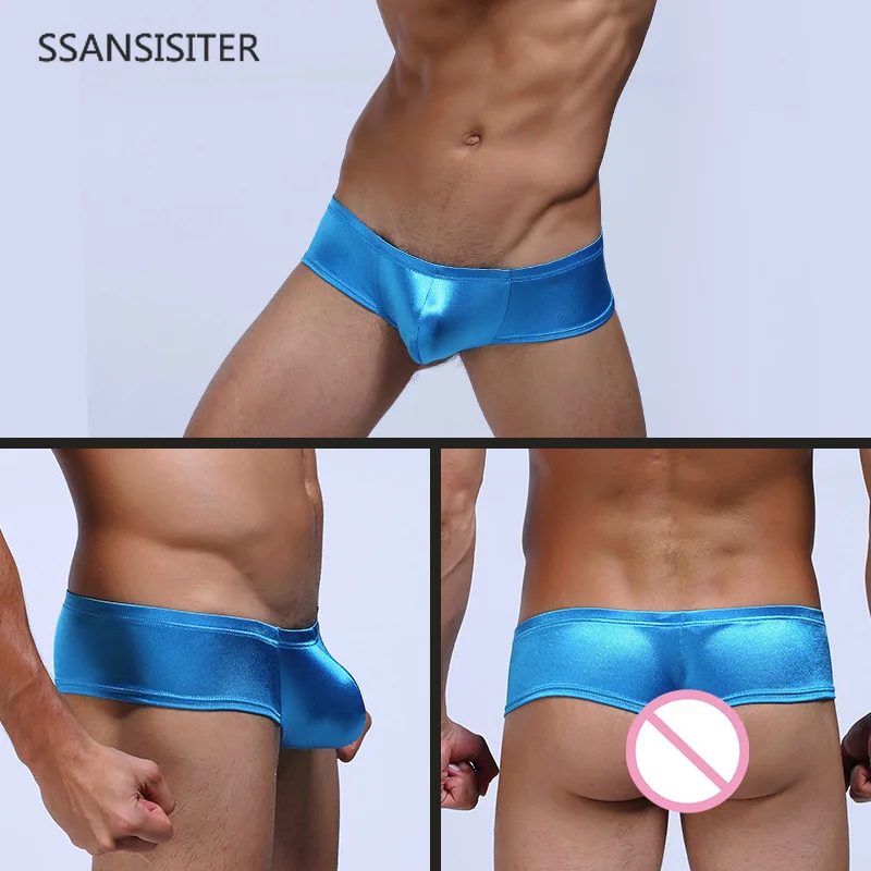 

Men Mini Boxer Short Men Sexy PU Leather Bright Shine Boxers Guy Male Bulge Pouch Trunks C-covex Tight Panties Low Waist Boxers