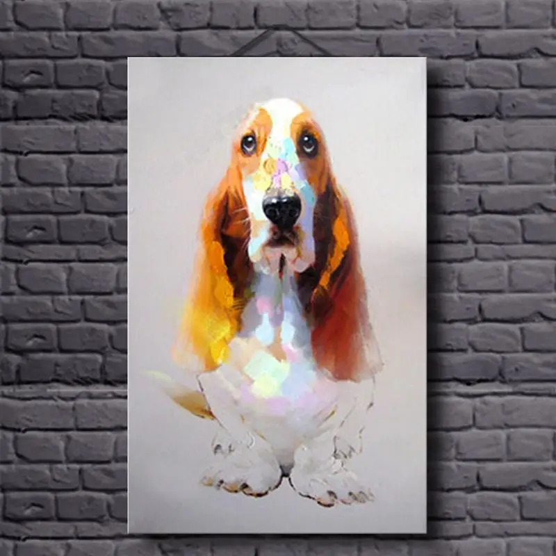 

Hand Painted Modern Style Animal Canvas Oil Painting Dog Home Decor Painting Calligraphy Household Ornament Pictures Unframed