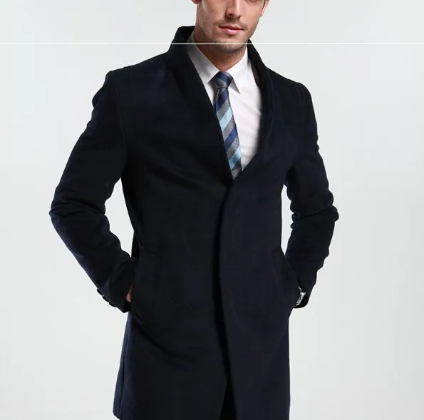 Mens Business Casual Wool Trench Coat Men Autumn Winter