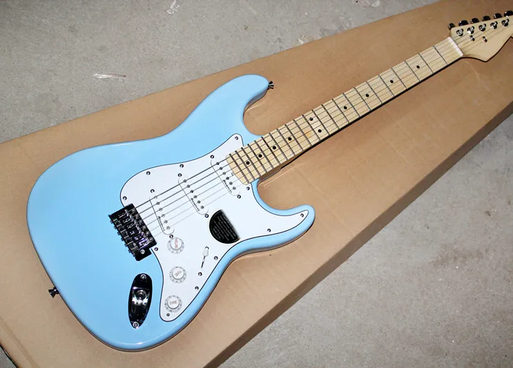 

Factory custom Blue body Electric Guitar with White Pickguard Maple Fingerboard,offering customized as you request
