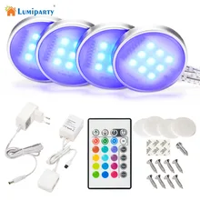 Lumiparty LED Under Cabinet Light Downlight Spotlights with RF Remote Control Dimmable RGB for Home Kitchen Counter Closet Light