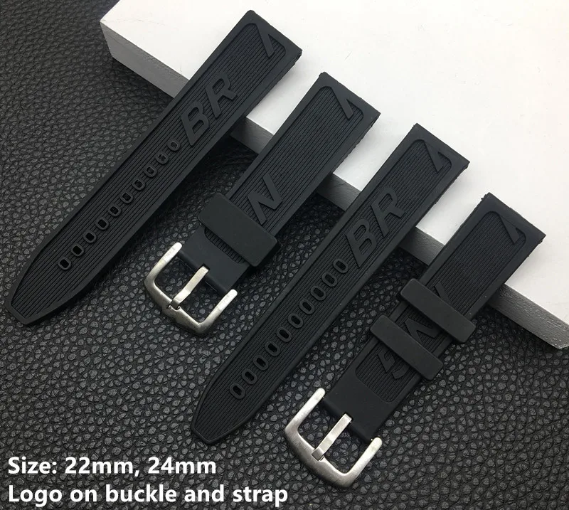 Brand High Quality Silicone Rubber Watch Strap 22mm 24mm Black Watchband Bracelet For Breitling/navitimer/avenger buckle logo on | Наручные