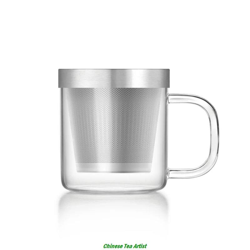 Супер Мини термостойкая стеклянная кофейная чашка с заваркой из нержавеющей стали и крышкой 350 мл для чая или кофе, стеклянная посуда - Цвет: Crystal Clear