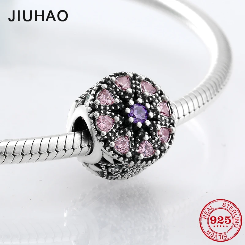 

925 Sterling Silver eight pink and a purple CZ beads fashion accessories Fit Original Pandora Charm Bracelet Jewelry making