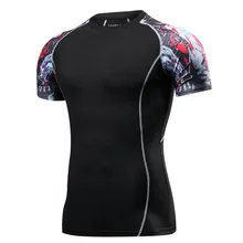 Мужские сжатия Рубашки для мальчиков бодибилдинг кожу жесткой Рубашка с короткими рукавами Майки одежда ММА crossfit тренировки Фитнес Спортивная