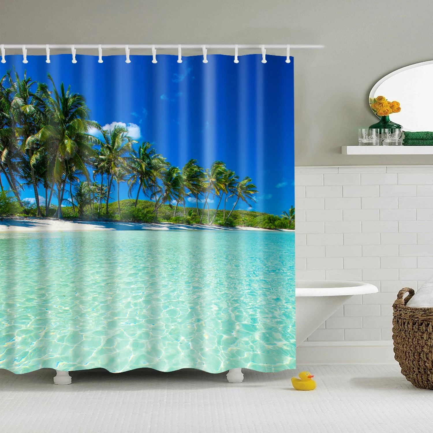 Blue Sky sea Landscape False window Shower Curtain wash Bathroom shower Waterproof Mildewproof Decor with hooks 180x200 cm large - Цвет: TZ170906