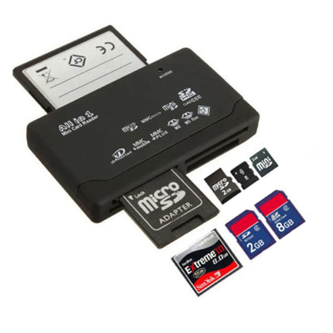 2016 New High Quality All in One Memory Card Reader USB External SD SDHC Mini Micro M2 MMC XD CF Black