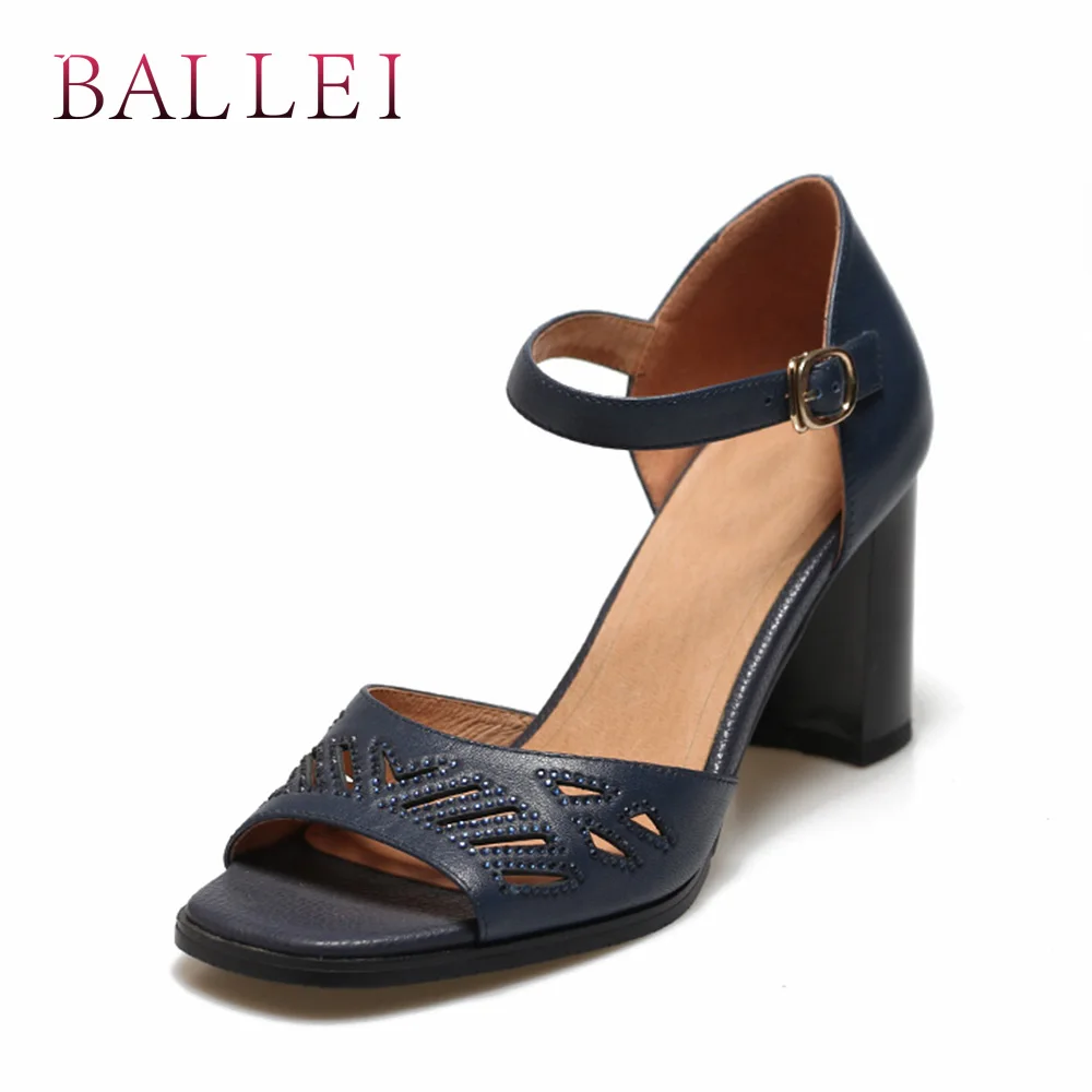 

BALLEI Handmade Woman Sandals Luxury Genuine Leather Peep Toe Square Heel Ankle Strap Shoes Vintage Lady Elegant Sandals S106