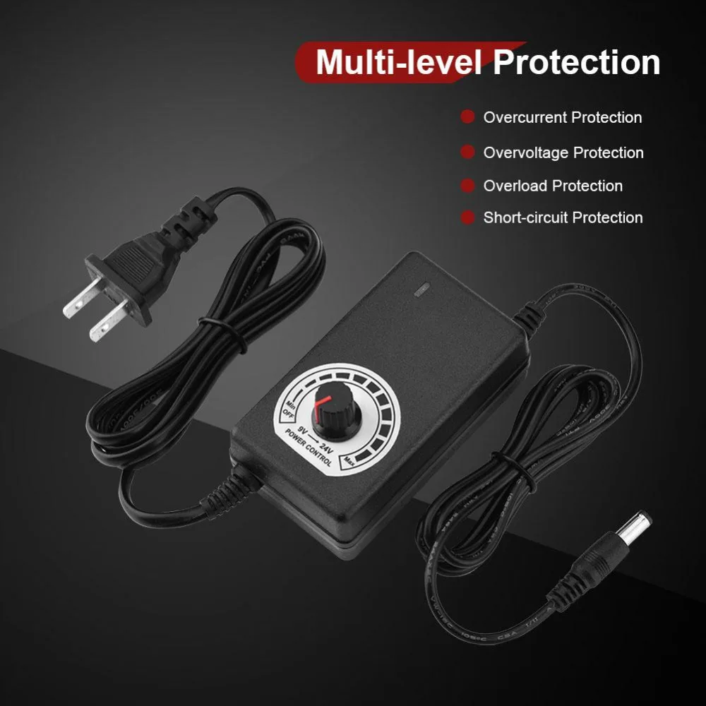 9 24V 1A Adjustable Power Adapter Safe PWM Modulation Stepless Voltage