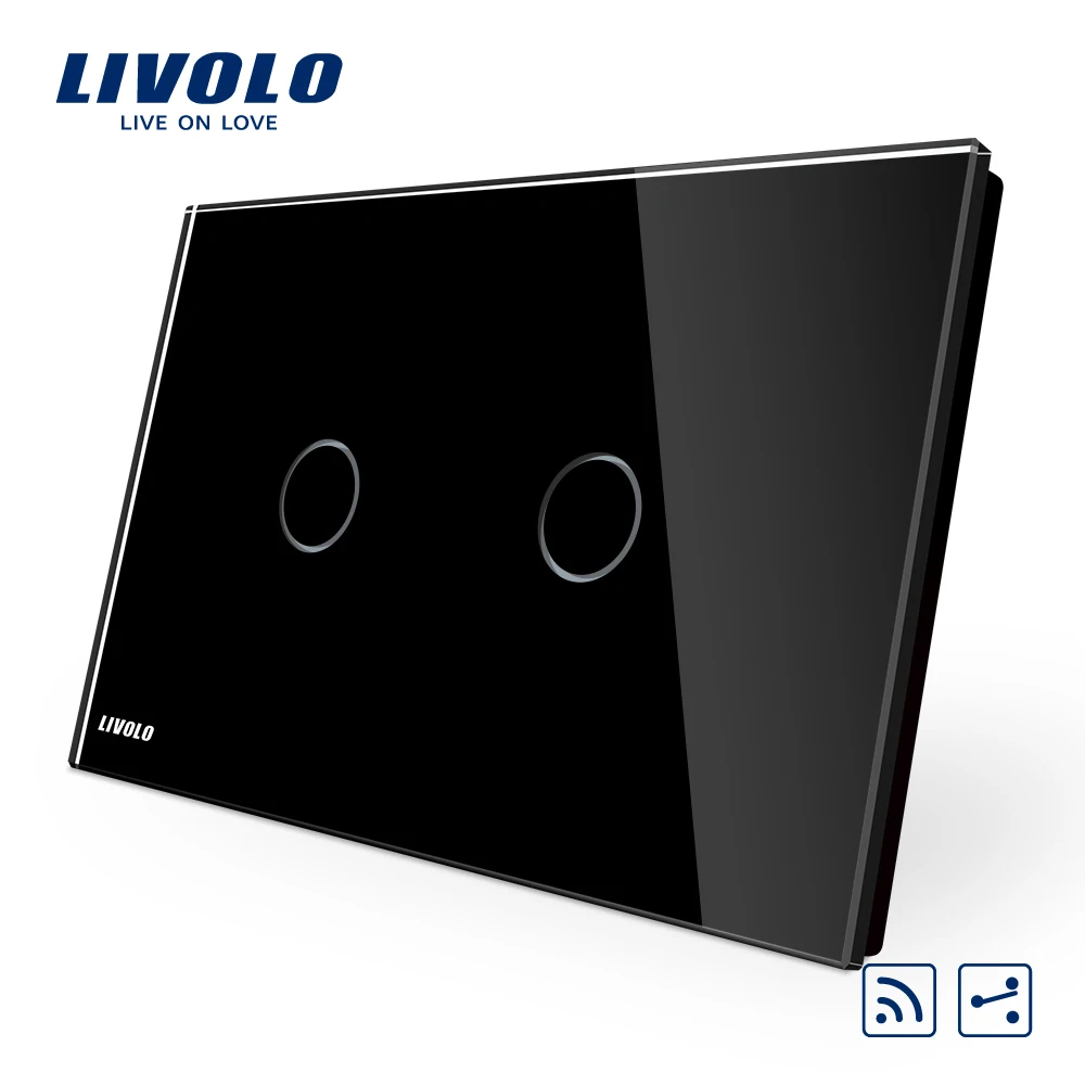 US AU Standard Smart Livolo Switch VL C902SR 12 Black Pearl Crystal Glass Panel 2 Way