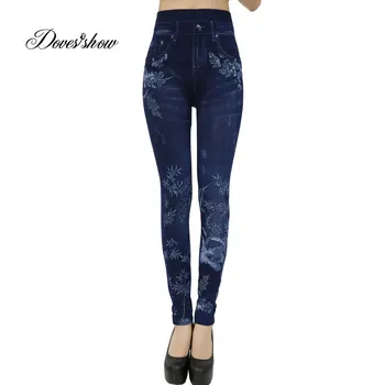 

Fashion Slim Women Leggings Faux Denim Jeans Leggings Sexy bamboo Printing Summer Leggings Casual Pencil Pants Women Clothing