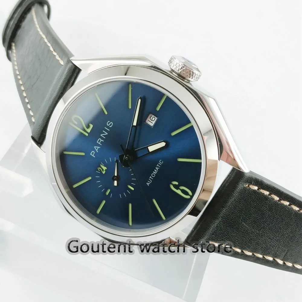 

Parnis 43mm 21 jewels MIYOTA 821A Automatic Blue Dial Sapphire glass Miyota 821A Automatic luminous hands Men's watch