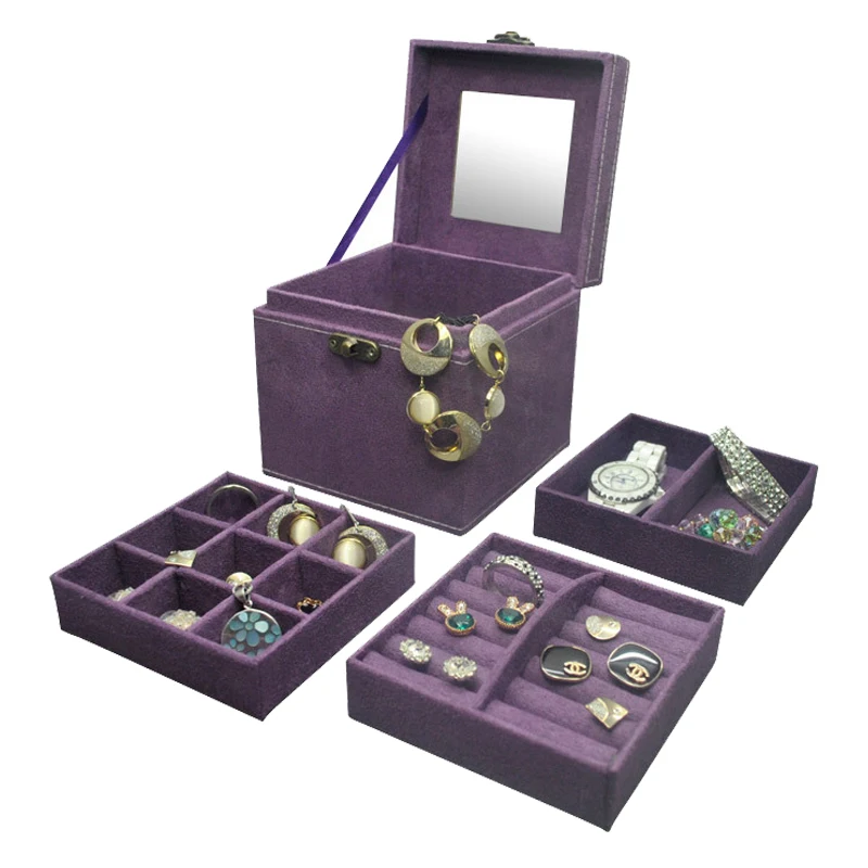 Three Layers Jewelry Box Eco friendly Suede Earring Necklace Bracelet
