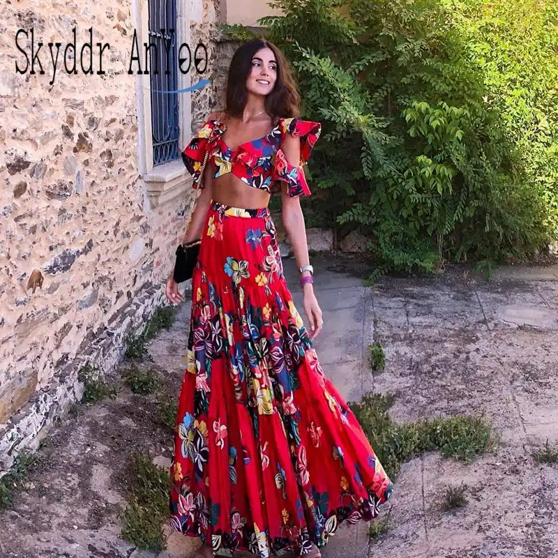 two piece floral maxi dress