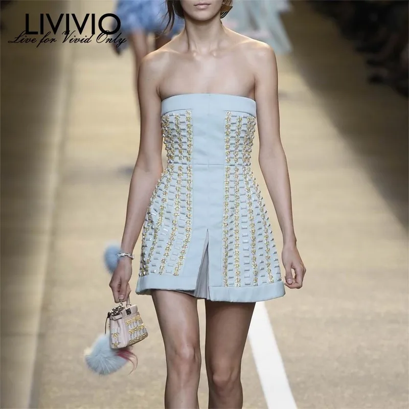 

[LIVIVIO] Off Shoulder Strapless Sexy Bodycon Sleeveless Mini Dress Women 2019 Autumn Korean New Ladies Fashion Clothing