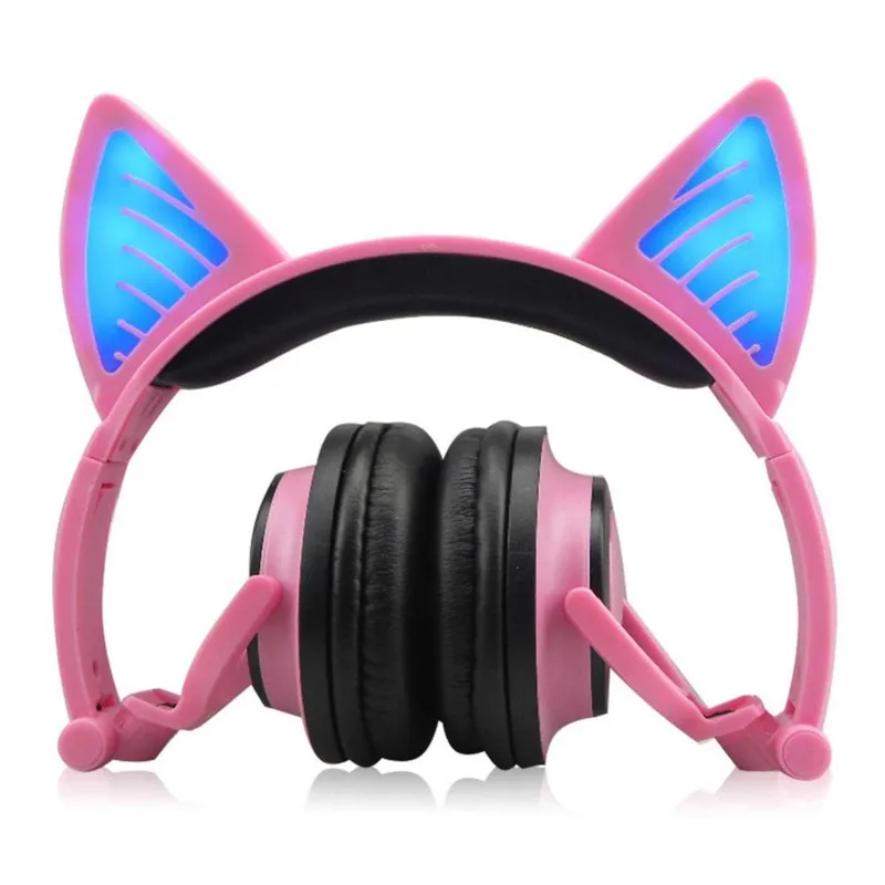 Wireless Bluetooth Cat Ear Headphones ihens5 Foldable LED light Flashing Glowing Cosplay Fancy Cat Earphone gift for kids phones
