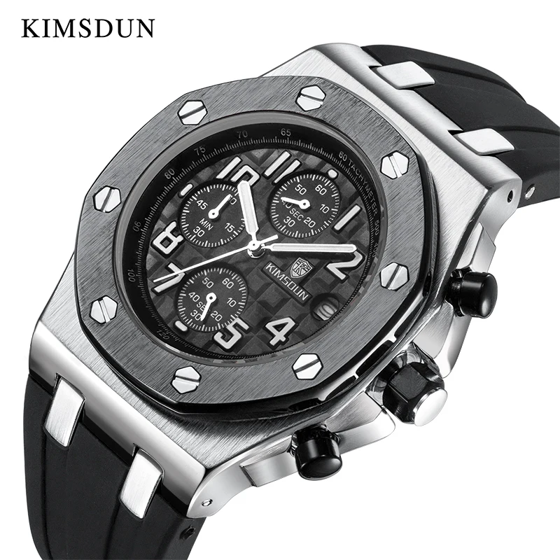 

KIMSDUN Top Brand Luxury Men's Chronograph Quartz Watch Waterproof Silicone Rubber Wristswatch Relogio Masculino