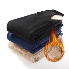 Зимние мужские плотным ворсом пот Штаны шнурок свободные однотонные повседневные штаны мужские Теплые; больших размеров бархат супертяжелом брюки M-5XL