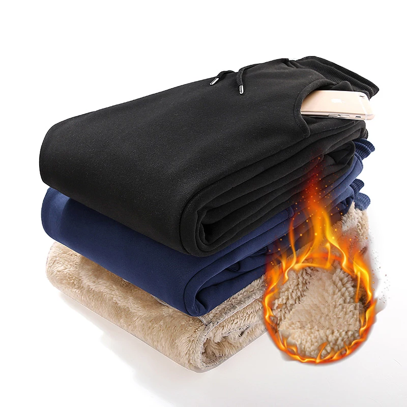 

Winter men Fleece thicken sweatpants Drawstring Loose Solid casual pants Male Warm Plus velvet Heavyweight Trousers M-5XL