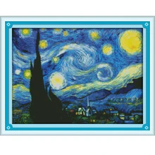 The Starry Night of Van Gogh DIY Needlework Embroidery Painting scenery Pattern design Home Decoration the starry night the starry sea chinese edition