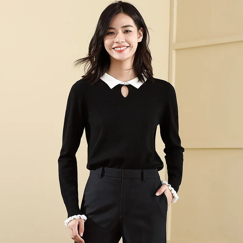 2018 Fall New Fashion Bottoming Shirt Lotus Leaf Sleeve Shirt Collar Sweater Collar Cashmere Sweater vestidos