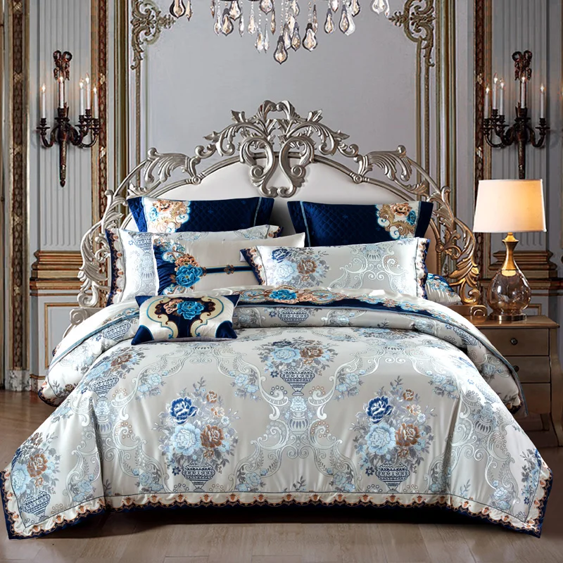 Queen & King Size Gold Upscale Jacquard Luxury Royal Duvet Cover Bedding Sets 