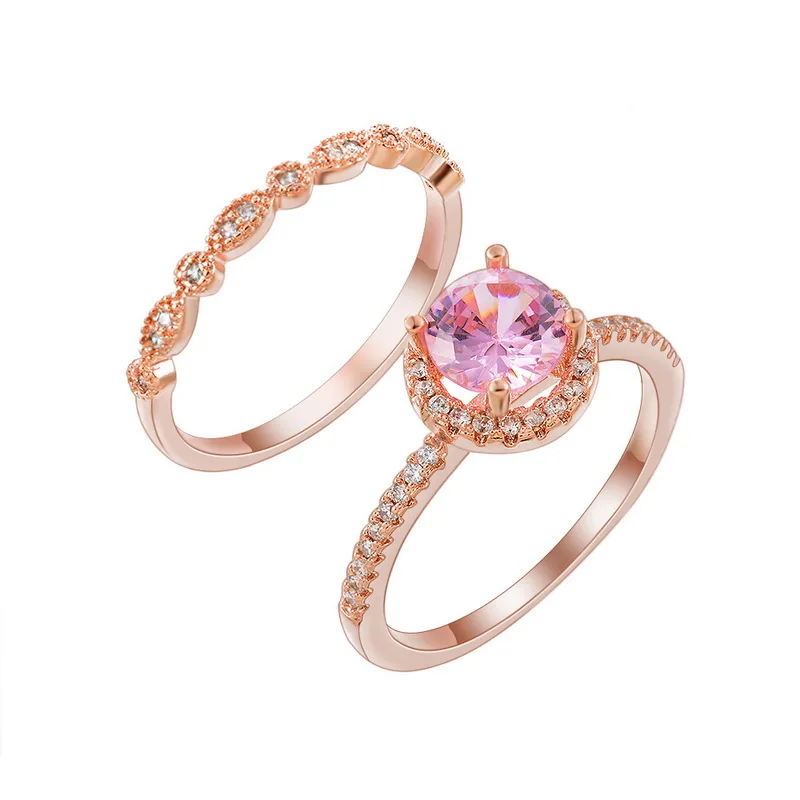 

LASPERAL Rose Gold Color Cubic Zirconia Rings For Women Shining Big Rhinestone Jewelry Two-layer Rings Engagement Wedding Ring