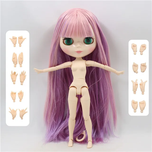 Фабрика blyth кукла сустава тела белая кожа BL6122/2137 розовые и фиолетовые волосы с челкой 30 см 1/6, подарок для девочки - Цвет: doll with hand AB