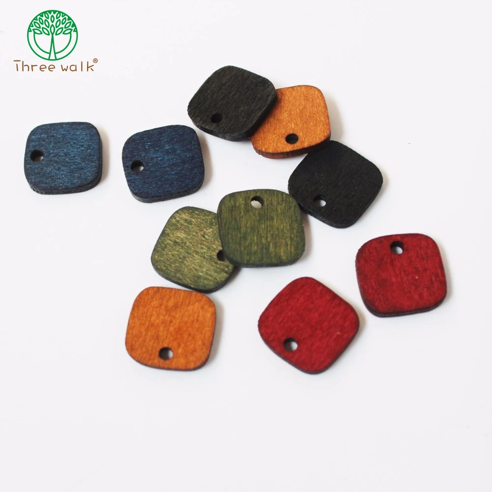 

50pcs Mixed Colors Handmade Wooden Square Beads Diy Jewelry Earring Charms 1.4cm