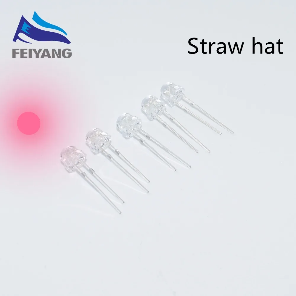 

100pcs Water Clear LED Diode Pink Light 5mm Straw Hat Wide Angle 5 mm Transparent Lamp Light-Emitting Diode Through Hole Bulb