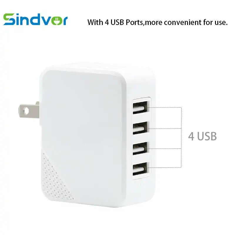 

Sindvor USB Charger for iPhone Samsung Huawei Android 4-Ports Mobile Phone Fast Charge Travel Wall Adapter USA Plug