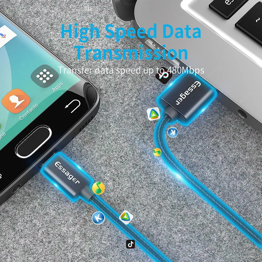 Кабель Micro USB Essager для быстрой зарядки, кабель для передачи данных 2.4A для samsung S10 Xiaomi 9, Кабель Microusb, кабели для мобильных телефонов Android
