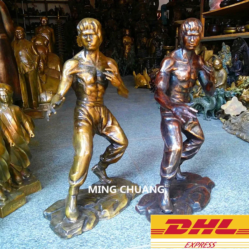 Promo  Home Improvement Martial Artist 16" Bruce Lee Bronze Statue Kung Fu Bust Artware Home Decoration Ac