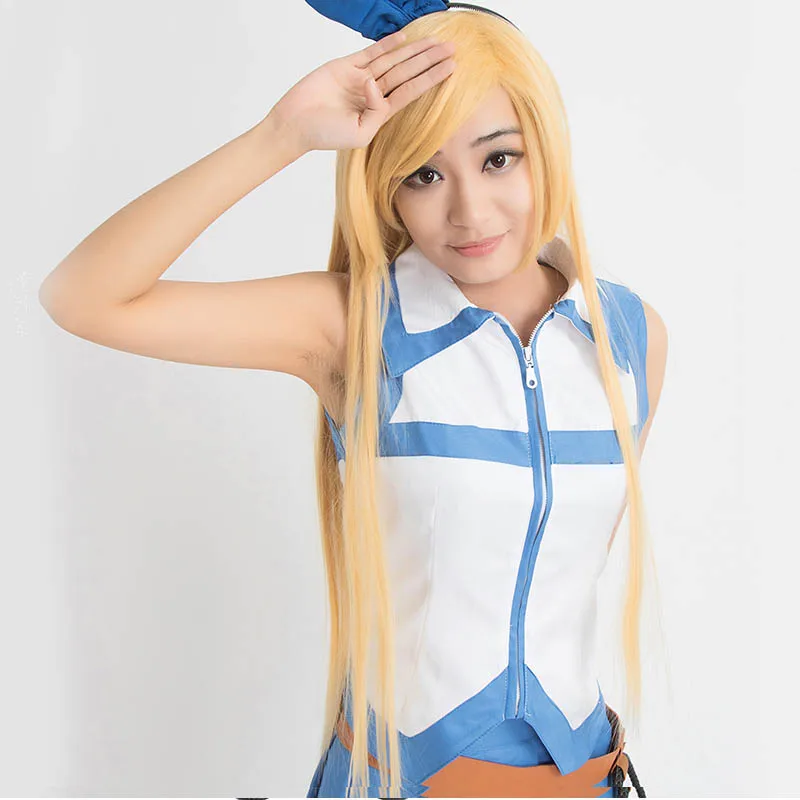 Coshome Fairy Tail Lucy Heartfilia Cosplay Costumes Girls Uniforms Tops+Skirt+Tie+Headwear+Whip Set For halloween Party (2)