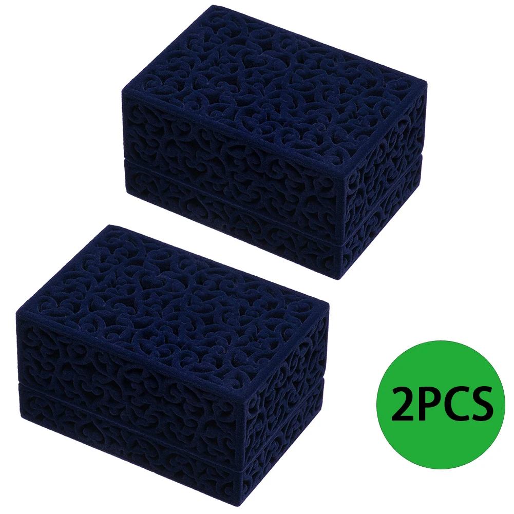 

2pcs Hollow Ring Box Jewelry Box For Rings Couple Double Ring Bearer Box Engagement Gift High Quality Flocking Plastic Boxs