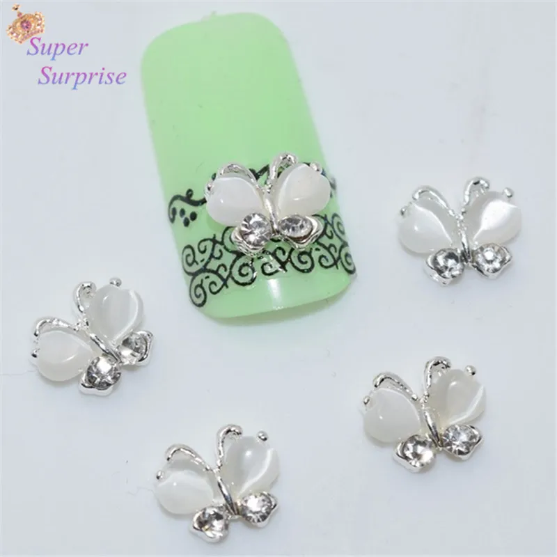 

10pcs Manicure White Butterfly 3D Nail Art Decoration,Alloy Nail Charms, Nails Glitter Rhinestones Nail Supplies SS001