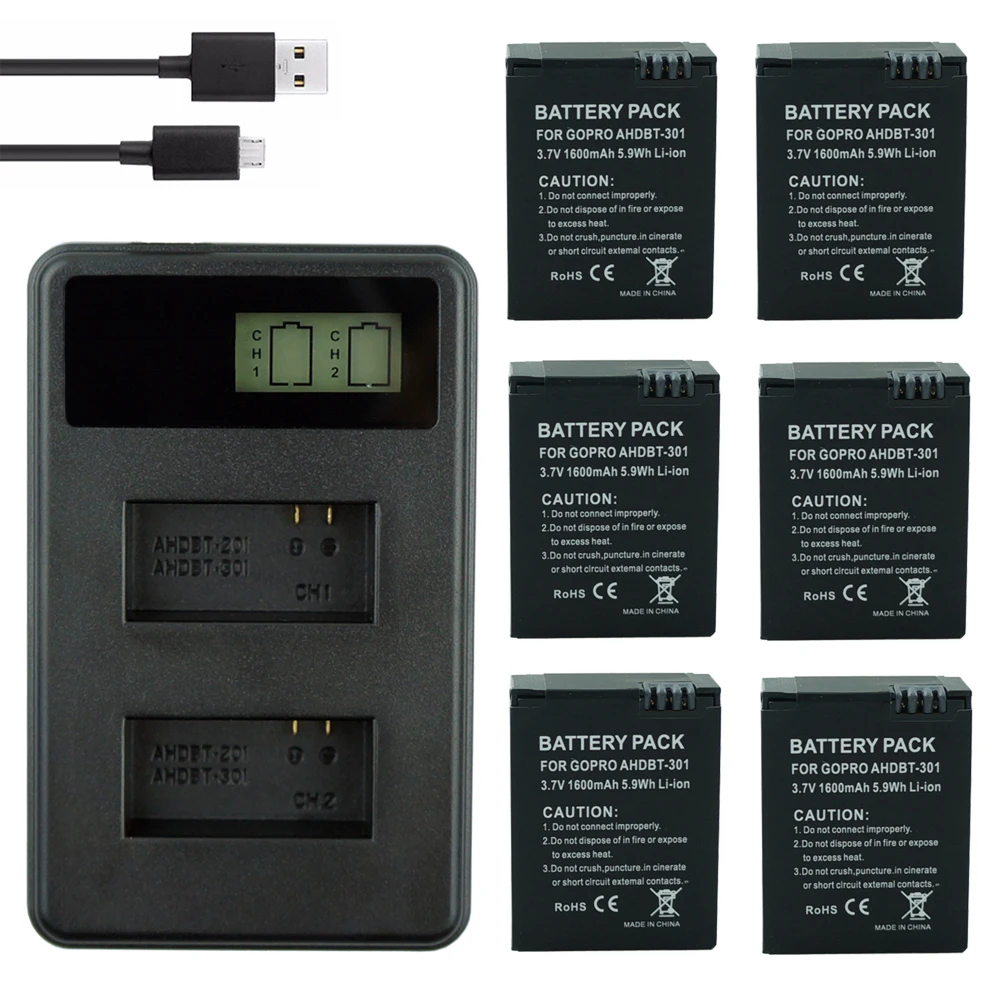 

AHDBT-301 Go Pro Hero 3 3+ Battery 1600mA go pro 3 bateria + LED Dual charger for Gopro hero3 Hero3+ Action camera accessories
