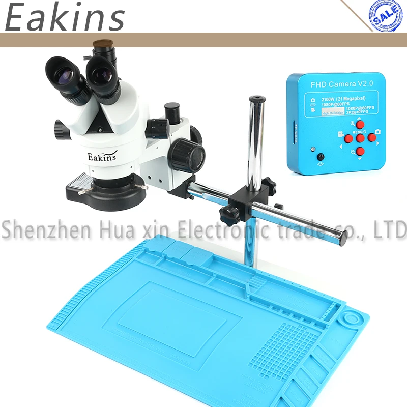Goedkoop Simul focal Continue 3.5 ~ 90X Trinoculaire Stereo Microscoop 21MP 2 k HDMI Video Microscoop Camera Enkele arm roterende beugel + Mat