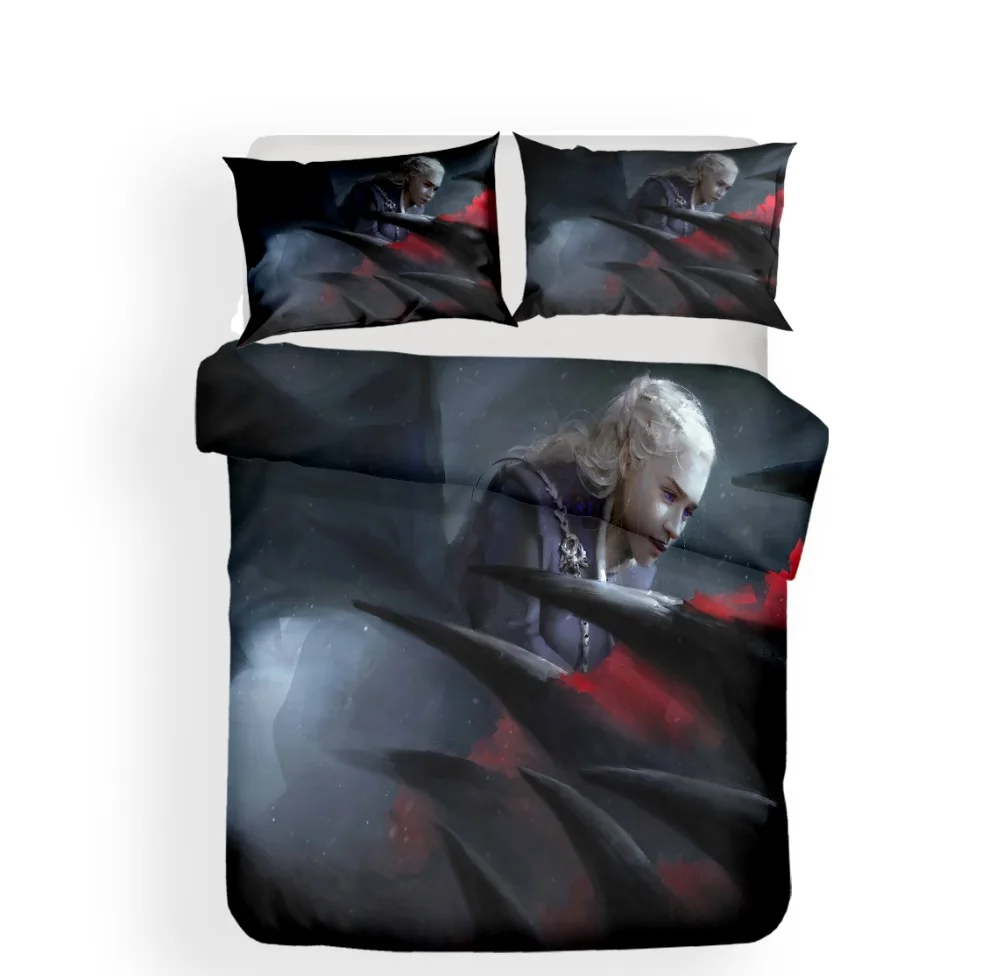 Комплект постельного белья из 2/3 предметов с 3D принтом персонажи фильмов, daeneris Targaryen, принт с драконом, красный/черный/фиолетовый, набор пододеяльников для мальчиков