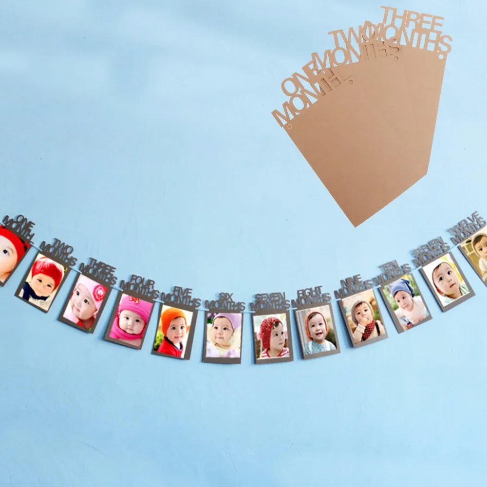 1-12 месяцев Детские 1st день рождения, вечеринка, фото рамка для душа Bunting Гирлянда для домашнего декора наклейка